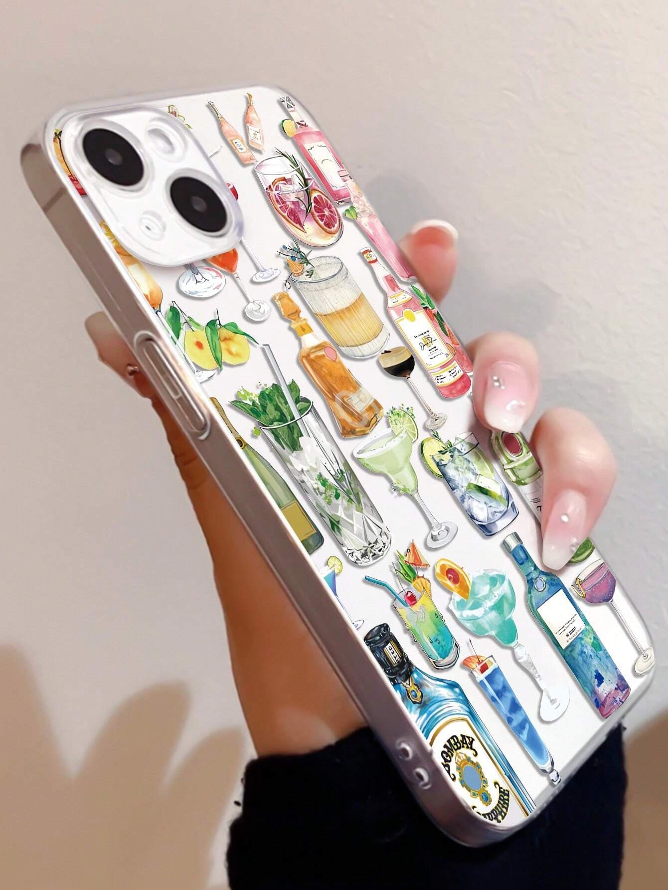 1Pc Transparent TPU Phone Case with Assorted Cocktail Patterns, Anti-Fingerprint, Compatible with Iphone Models: Iphone, Iphone 11, Iphone 14 Pro Max, Iphone 13 Pro, Iphone 15/15 Plus/15 Pro/15 Pro Max/12/12 Pro/12 Pro Max/14/14 Pro/13 Pro Max