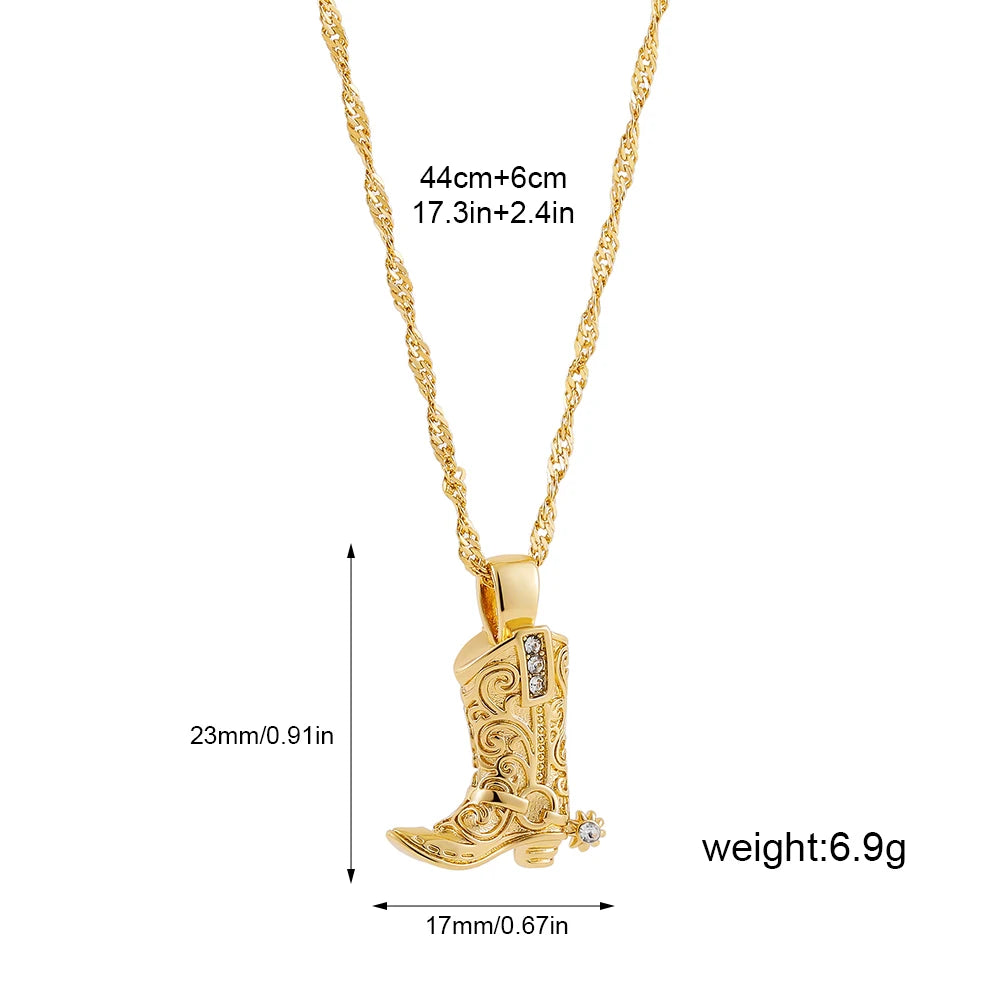 Punk Hiphop Western Cowboy Boots Necklace for Women Vintage Gold Plated CZ Link Chains Collar Necklaces Girls Gifts