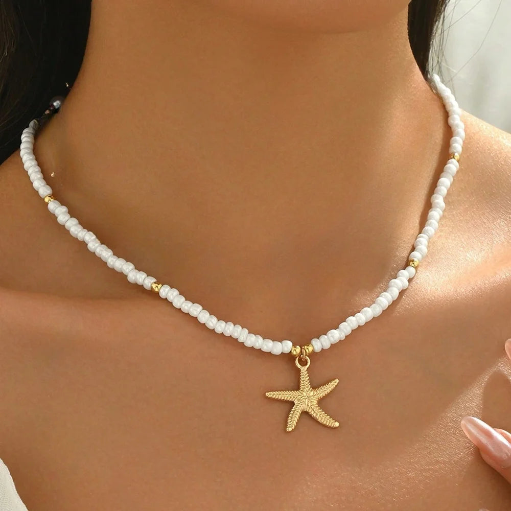 Fashionable Natural Seashell Beaded Necklace Shell Pendant Ocean Inspired Jewelry Choker Suitable for Women Holiday Party Daily