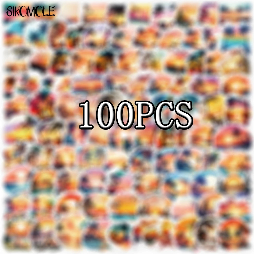 10/30/50/100PCS Sunset Beach Graffiti Stickers Cartoon Setting Sun Travel DIY Toy Kid Guitar Luggage Suitcase Decal Sticker Pack