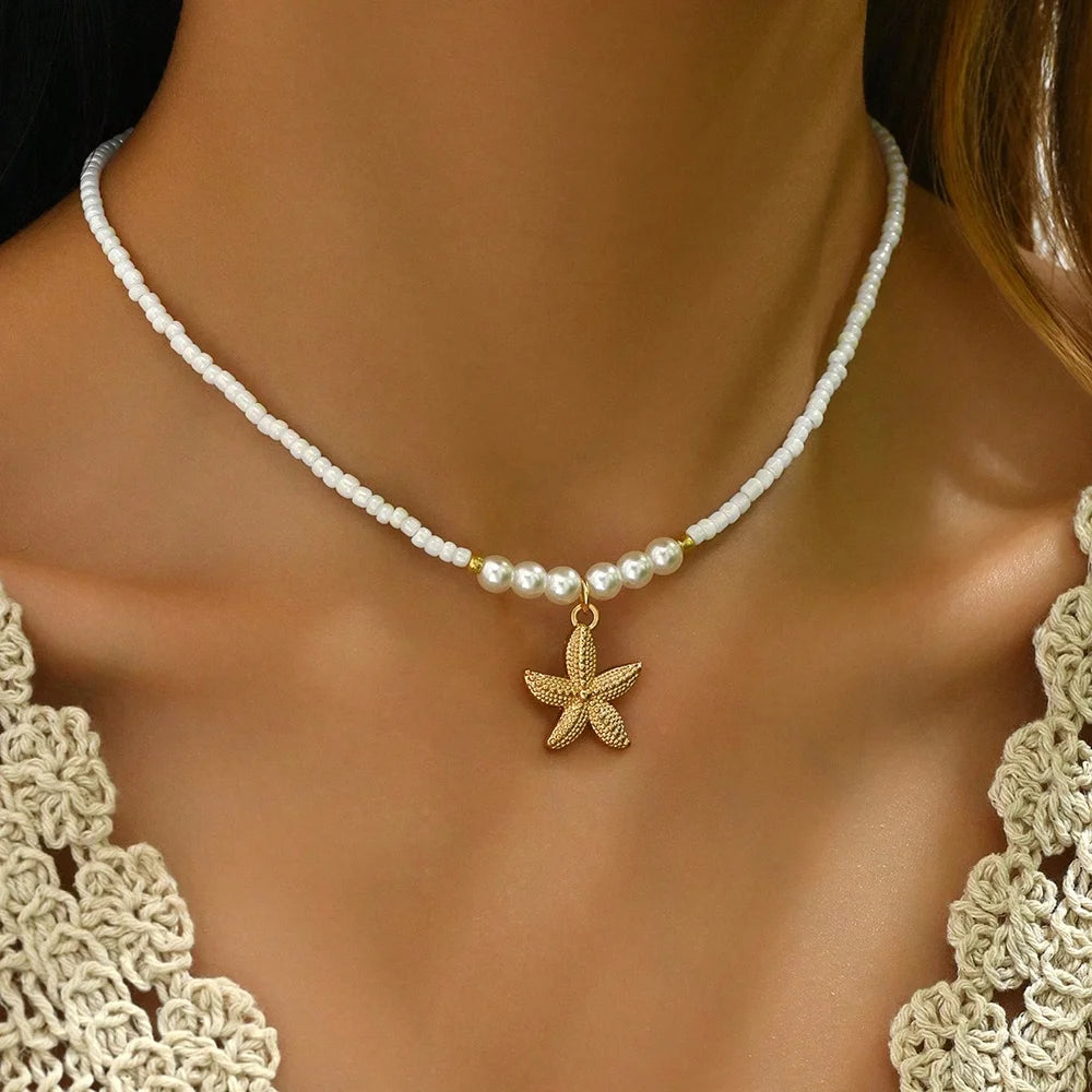 Fashionable Natural Seashell Beaded Necklace Shell Pendant Ocean Inspired Jewelry Choker Suitable for Women Holiday Party Daily