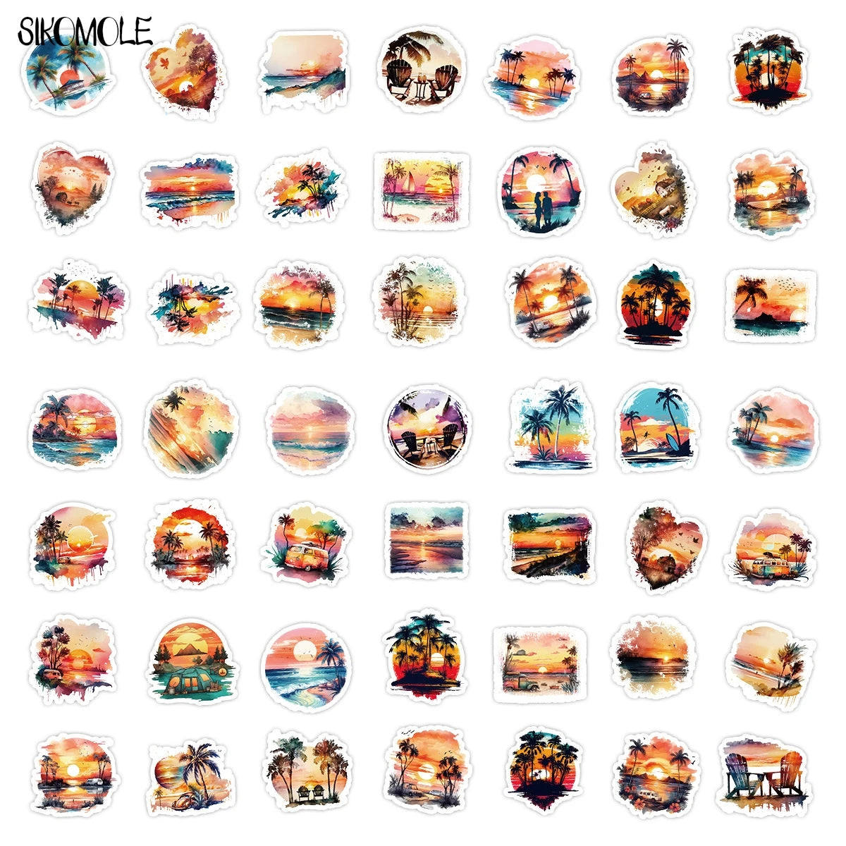 10/30/50/100PCS Sunset Beach Graffiti Stickers Cartoon Setting Sun Travel DIY Toy Kid Guitar Luggage Suitcase Decal Sticker Pack