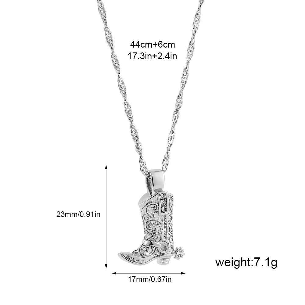 Punk Hiphop Western Cowboy Boots Necklace for Women Vintage Gold Plated CZ Link Chains Collar Necklaces Girls Gifts