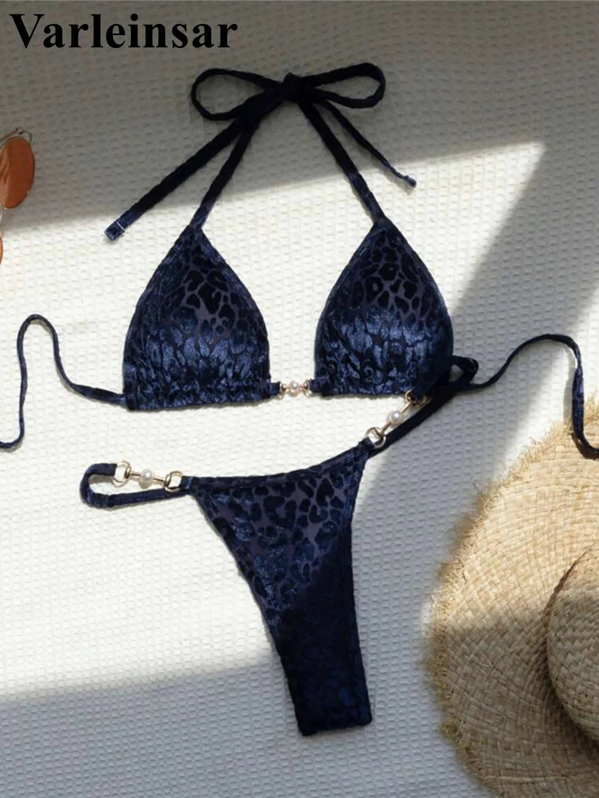 S- XL Leopard Halter Mini Micro Thong Bikini Women Swimwear Female Swimsuit Two-Pieces Bikini Set Bather Bathing Suit Swim V5207
