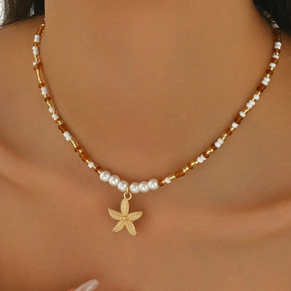 Fashionable Natural Seashell Beaded Necklace Shell Pendant Ocean Inspired Jewelry Choker Suitable for Women Holiday Party Daily