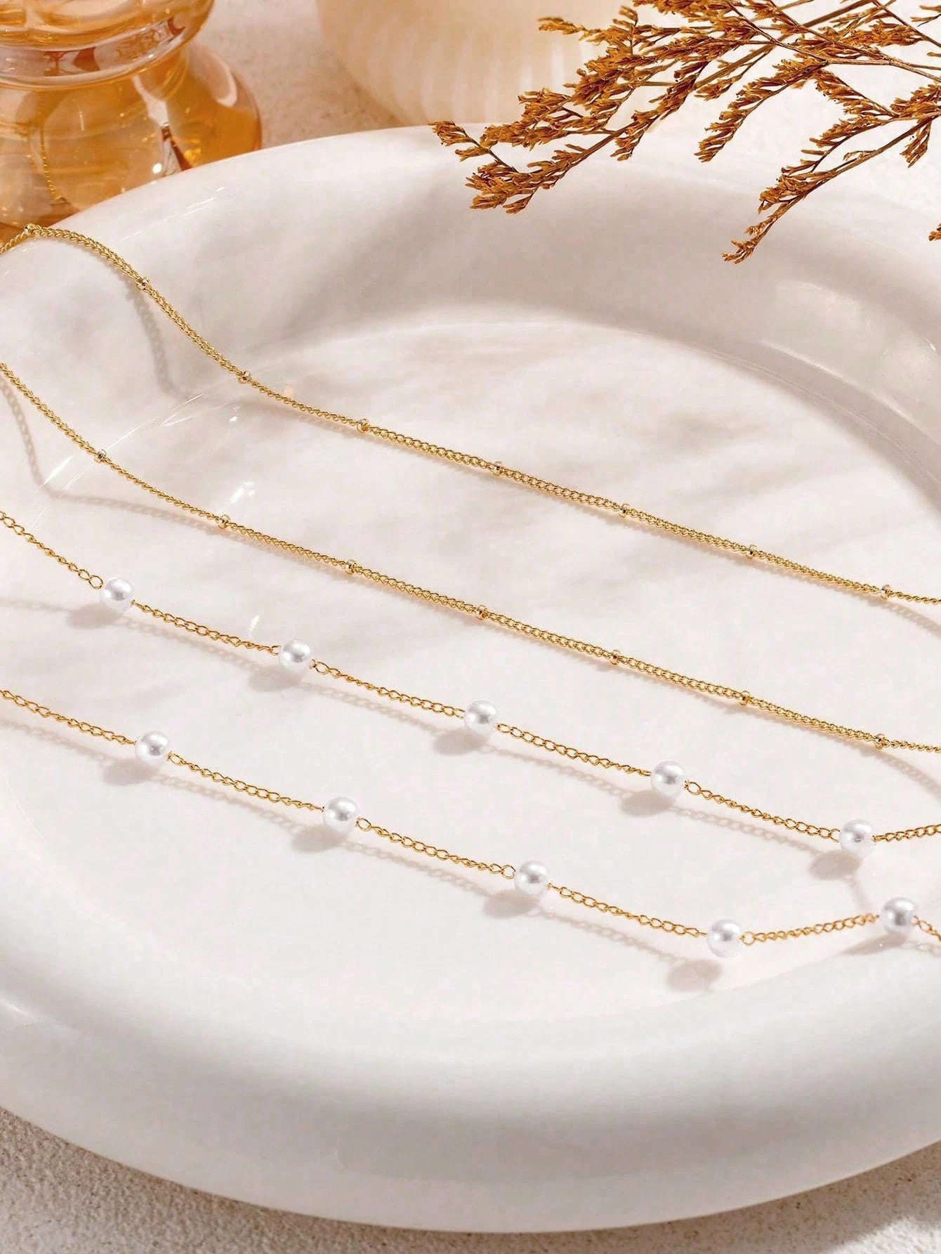 2Pcs Matching Dignified Faux Pearl Beaded Waist Chain Necklace, Simple Summer Gifts for Women