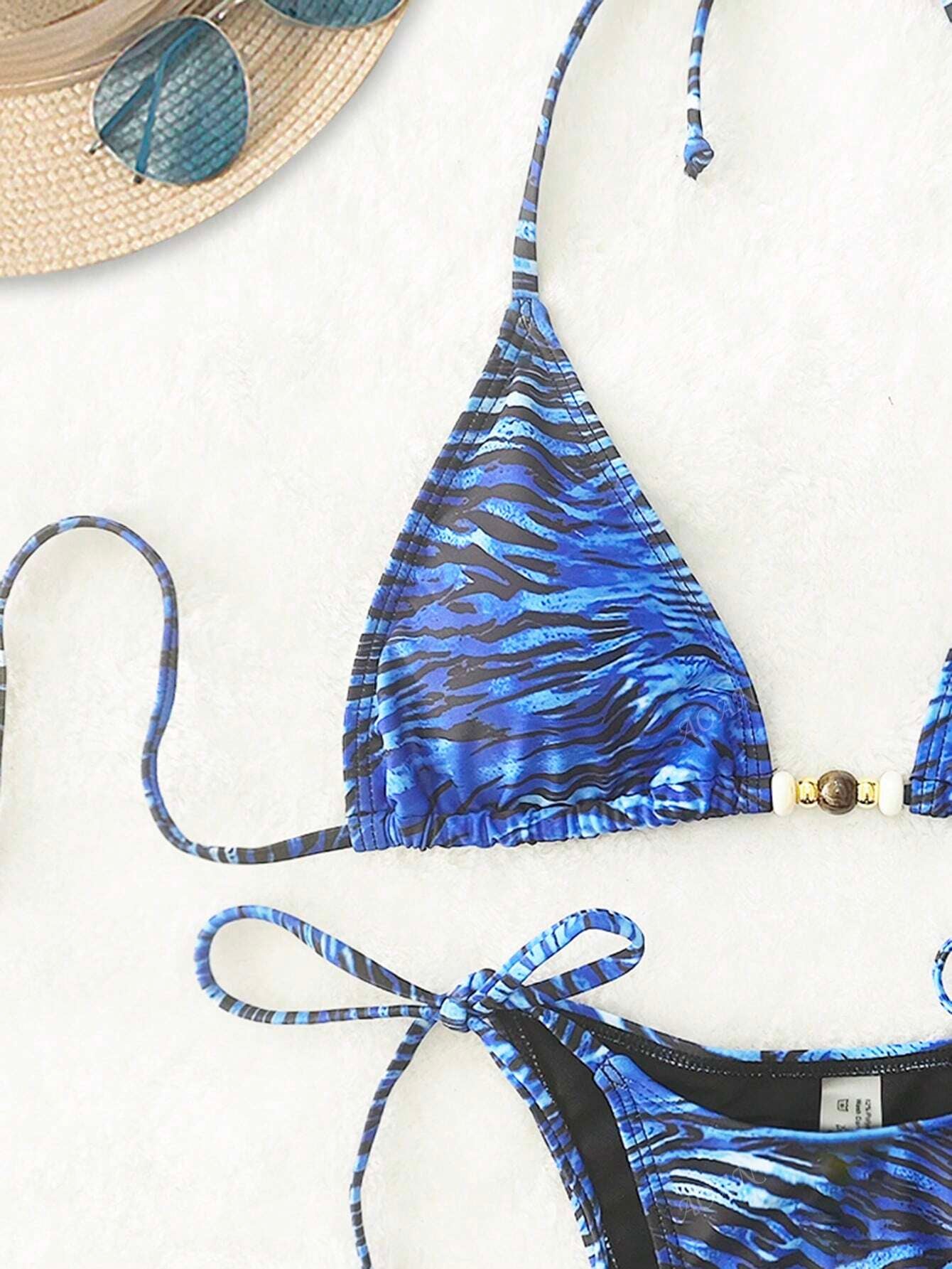 New Soft Padded Halter Backless Sexy Bikini, Beach Fashionable Beads Decorated Ladies Swimwear Set, Summer