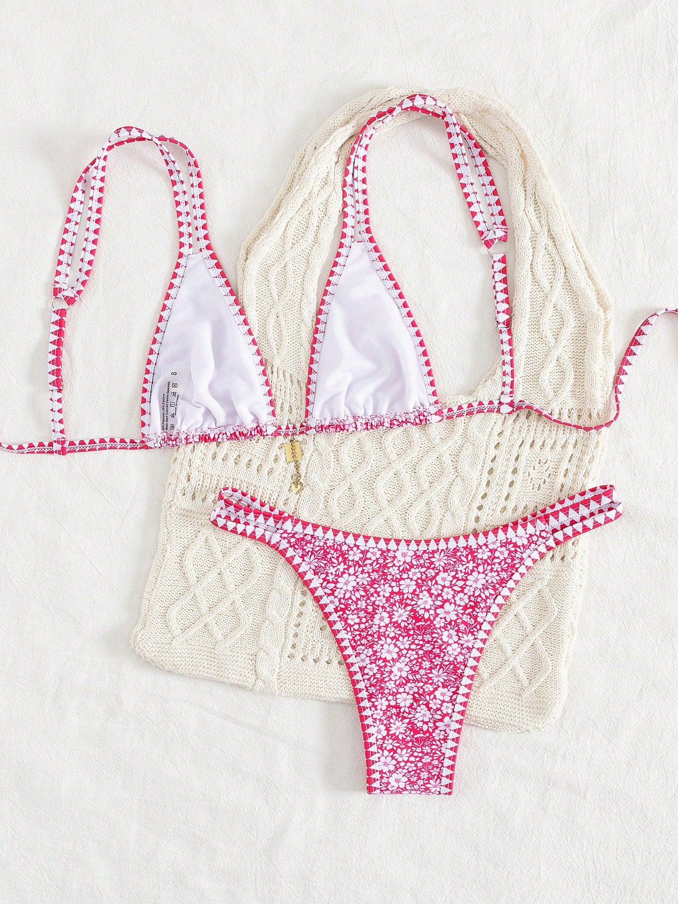 Women'S Ditsy Floral Halter Hollow Back Boho Style Bikini Two Pieces Swimsuit, Spring/Summer