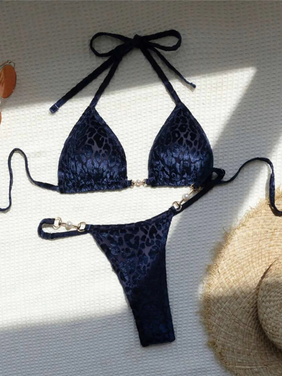 S- XL Leopard Halter Mini Micro Thong Bikini Women Swimwear Female Swimsuit Two-Pieces Bikini Set Bather Bathing Suit Swim V5207