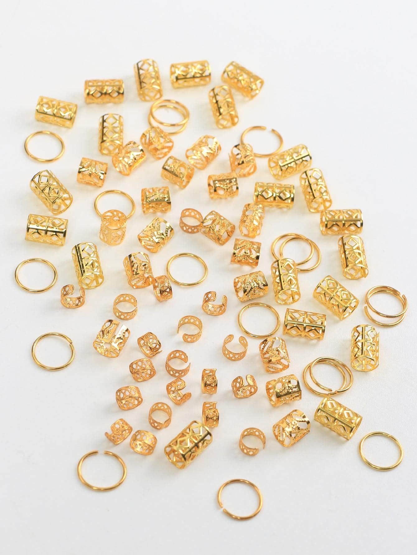 80Pcs Gold-Color Dreadlocks Hair Rings Set Braiding Design Headwear Accessories Adjustable Hairband for Women and Girls