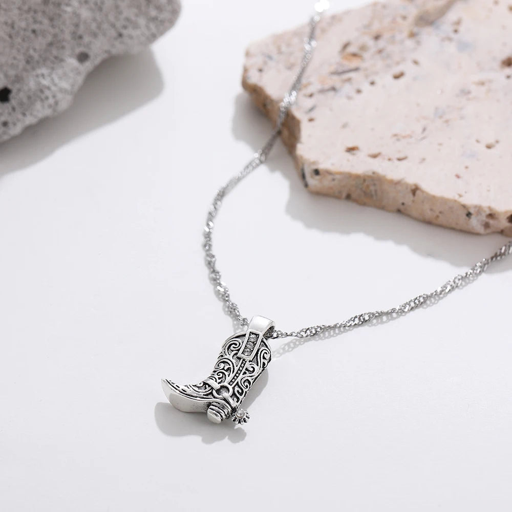 Punk Hiphop Western Cowboy Boots Necklace for Women Vintage Gold Plated CZ Link Chains Collar Necklaces Girls Gifts