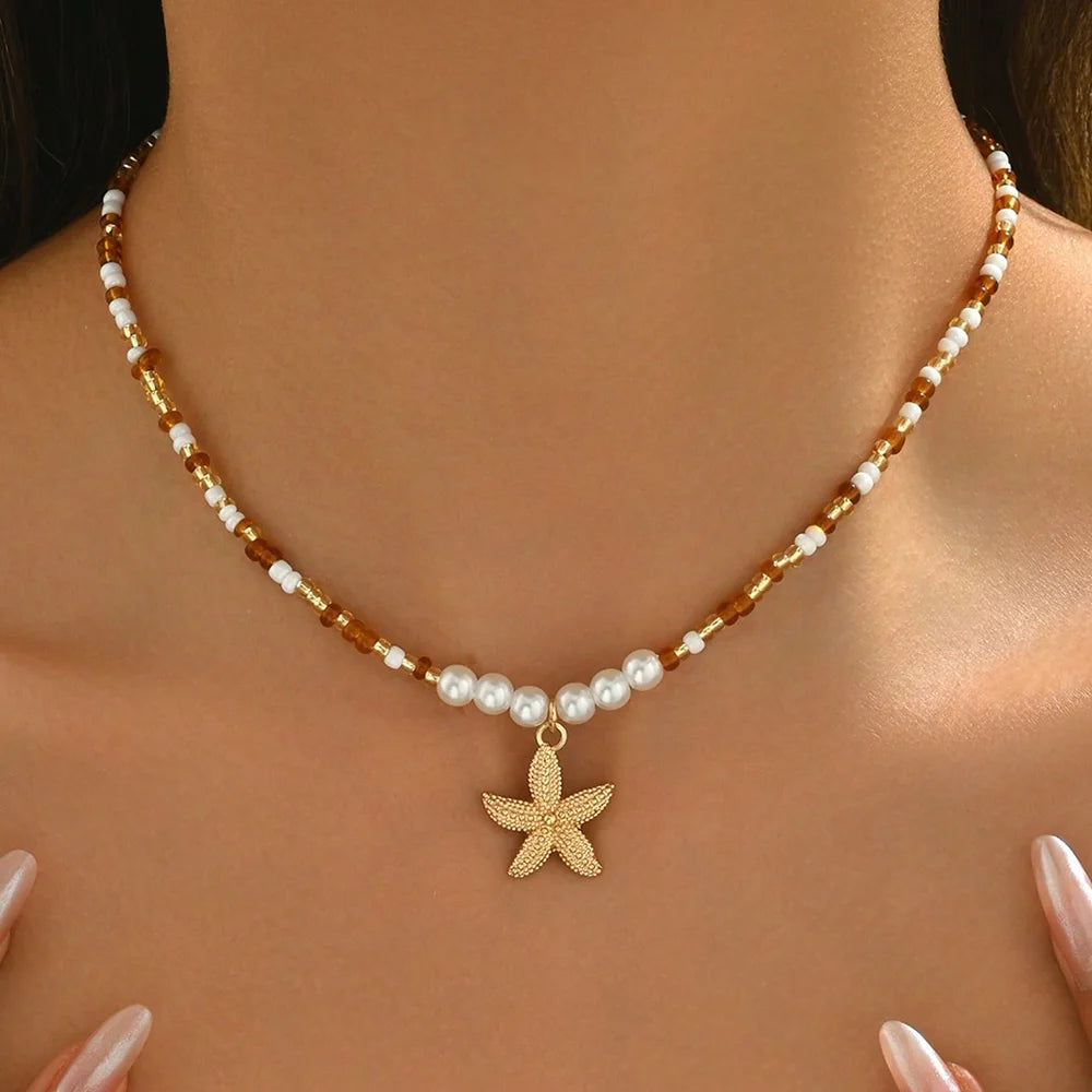 Fashionable Natural Seashell Beaded Necklace Shell Pendant Ocean Inspired Jewelry Choker Suitable for Women Holiday Party Daily