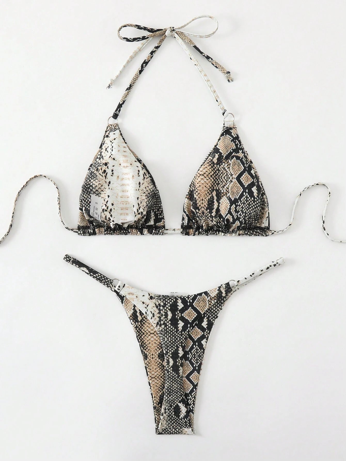 Swim Vcay 2Pcs Women Snakeskin Print Halter Tie Sexy Bikini Set, Beach Vacation 2025 Summer