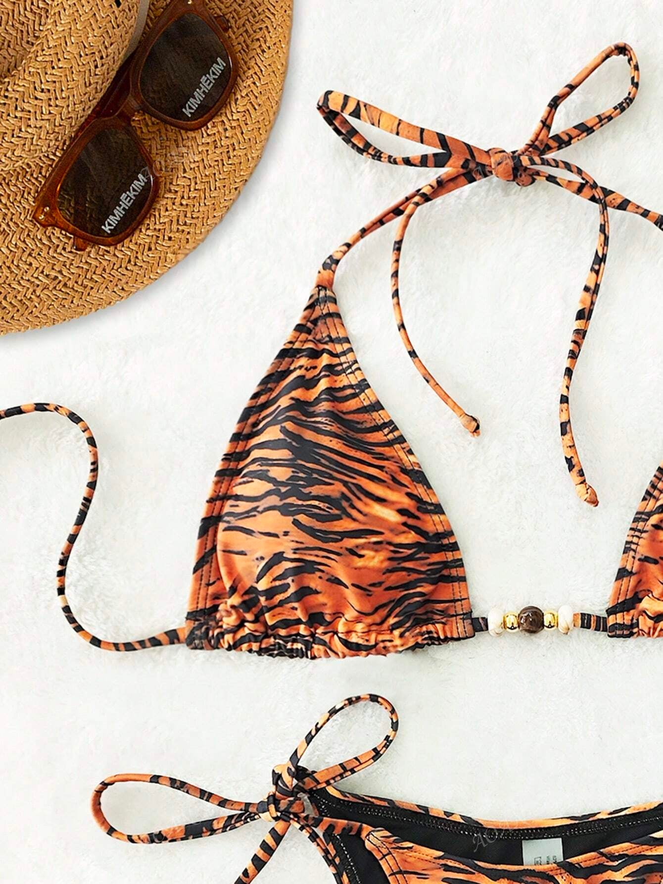 New Soft Padded Halter Backless Sexy Bikini, Beach Fashionable Beads Decorated Ladies Swimwear Set, Summer