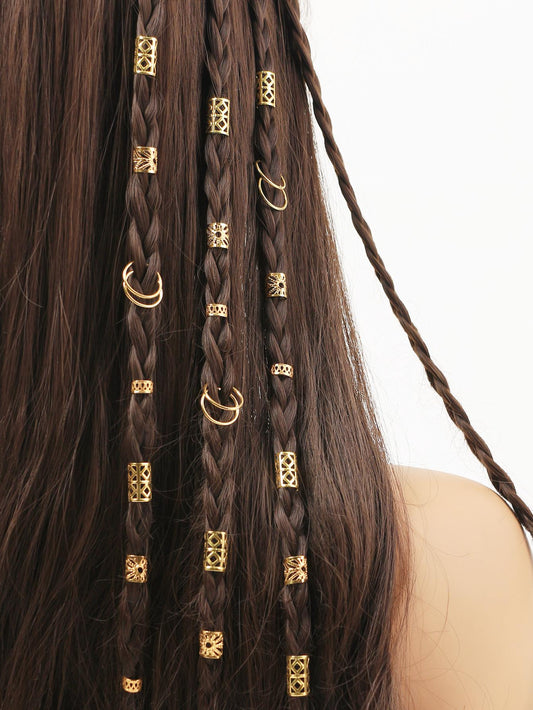 80Pcs Gold-Color Dreadlocks Hair Rings Set Braiding Design Headwear Accessories Adjustable Hairband for Women and Girls