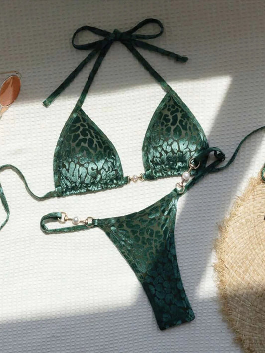 S- XL Leopard Halter Mini Micro Thong Bikini Women Swimwear Female Swimsuit Two-Pieces Bikini Set Bather Bathing Suit Swim V5207