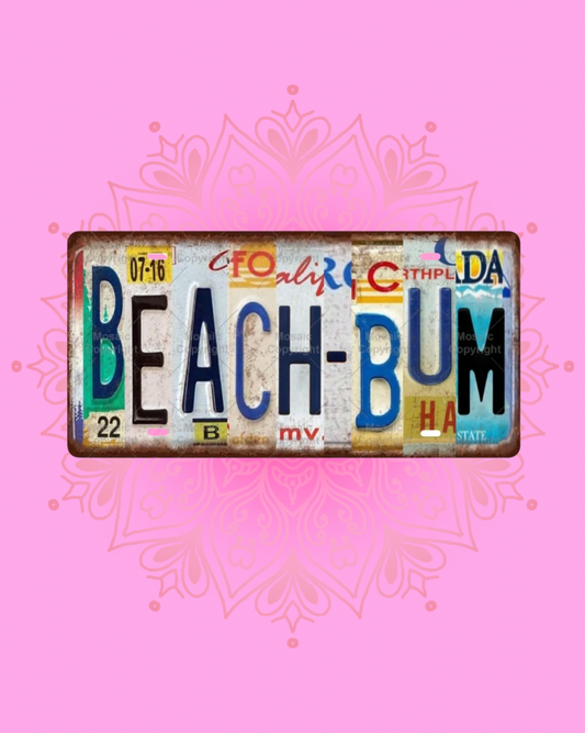 "BEACH BUM" License Plate Metal Tin Sign