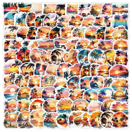 10/30/50/100PCS Sunset Beach Graffiti Stickers Cartoon Setting Sun Travel DIY Toy Kid Guitar Luggage Suitcase Decal Sticker Pack